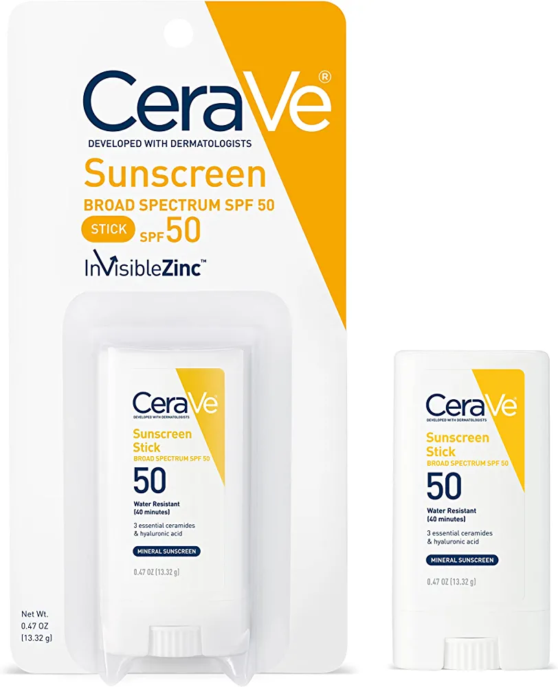 CeraVe Mineral Sunscreen Stick for Kids & Adults | 100% Mineral Sunscreen, Zinc Oxide & Titanium Dioxide with Hyaluronic Acid and Ceramides | Broad Spectrum SPF 50 | Fragrance Free | 0.47 Ounce