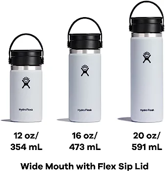 Amazon.com : Hydro Flask Wide Mouth Bottle with Flex Sip Lid - Insulated Water Bottle Travel Cup Coffee Mug White 20 oz : Sports & Outdoors