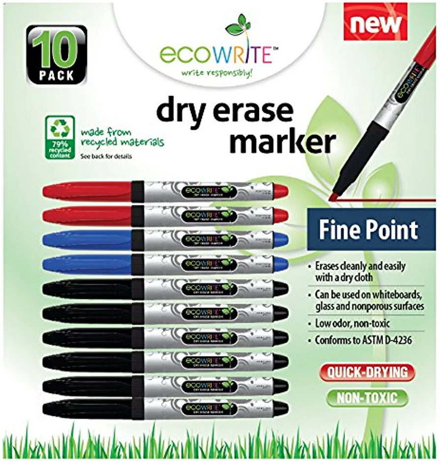 Amazon.com : ecoWRITE Assorted Dry Eraser 10 Pack Fine Point (01151) : Office Products