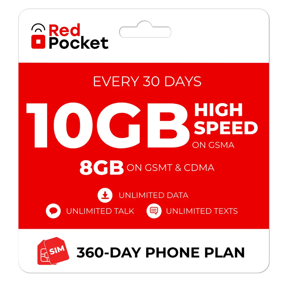Red Pocket 预付卡, 每月无限量通话短信流量+10GB高速流量