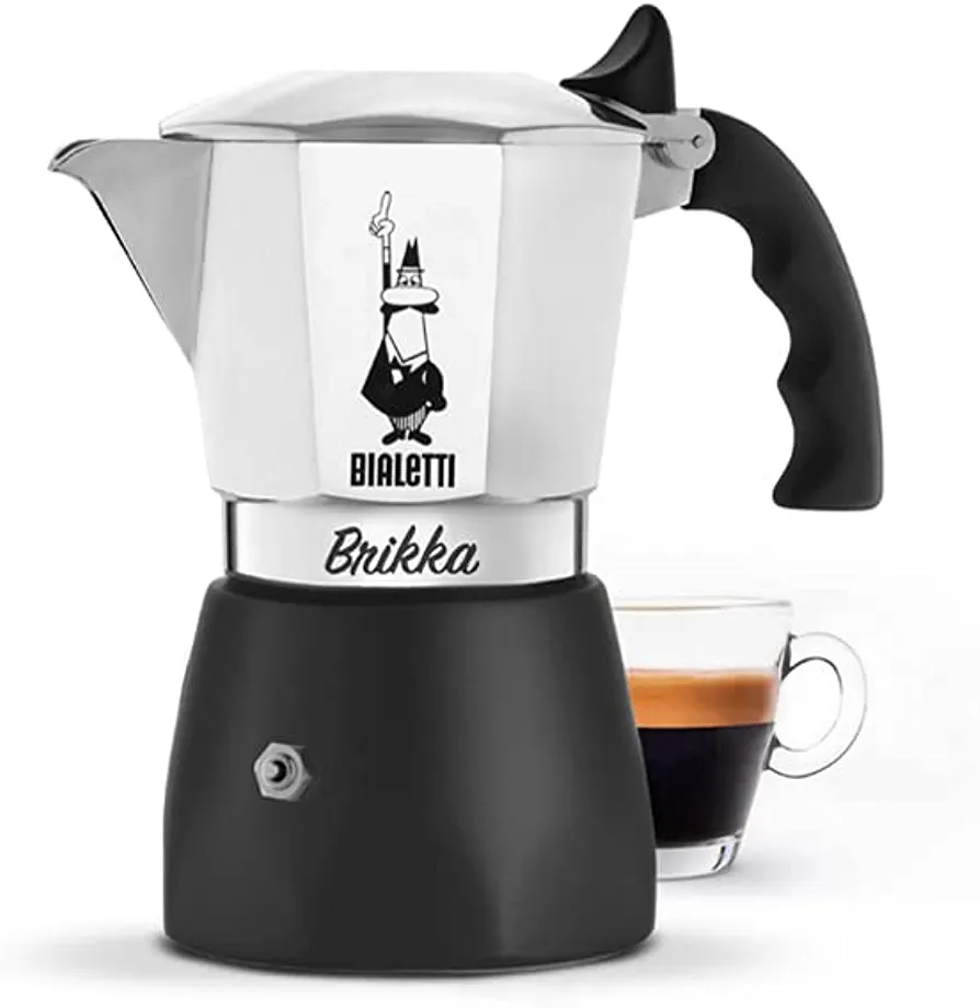 Bialetti - New Brikka, Moka Pot, the Only Stovetop Coffee Maker Capable of Producing a Crema-Rich Espresso, 2 Cups (3.38 Oz), Aluminum and Black: Home & Kitchen