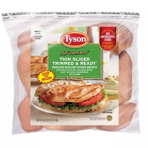 Tyson Thin Sliced Trimmed & Ready Boneless & Skinless Chicken Breast - Frozen - 36oz : Target