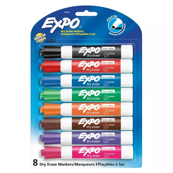 EXPO Dry Erase Marker马克笔, Chisel Tip, 8ct - Multicolor