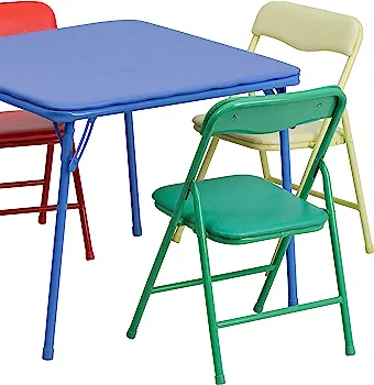 Flash Furniture Mindy Kids 5-Piece Folding Square Table and Chairs Set for Daycare and Classrooms, Children's Activity Table and Chairs Set, Multicolor : Flash Furniture: Home & Kitchen