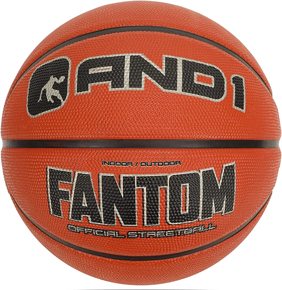 AND1 Fantom Rubber Basketball - Official Size Streetball, Made for Indoor and Outdoor Basketball Games - Sold Deflated (Pump NOT Included), Orange, Size 7篮球