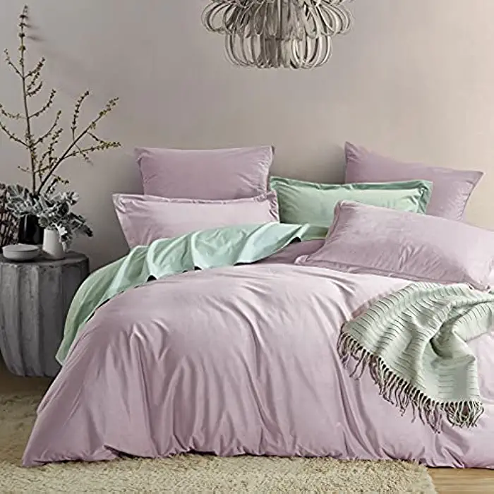 PHF Pleated Velvet Duvet Cover Set Queen, 3PCS Flannel Comforter Cover Set for All Season, Ultra Soft Cozy Velour Duvet Cover with Pillow Shams Bedding Collection, 90" x 92", Lilac Pink 床上用品三件套