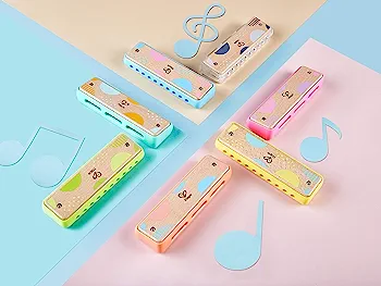 Hape Blues Harmonica | 10 Hole Wooden Musical Instrument Toy for Kids, Blue-Green (E8916) : Toys & Games