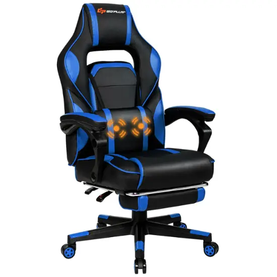 Costway Gaming Massage Reclining Racing Chair with Footrest Blue HW56247BL - Best Buy