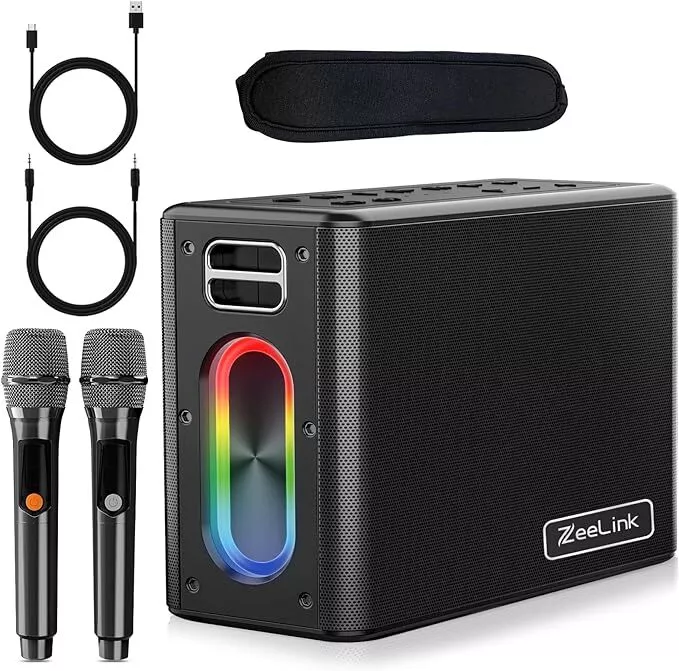 ZEELINK Karaoke Machine Two Wireless Microphones 150W Powerful KM-10-B - Black | eBay