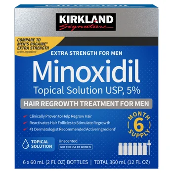 Kirkland Signature Hair Regrowth Treatment Extra Strength for Men, 5% Minoxidil Topical Solution, 2 fl oz, 6-pack | Costco