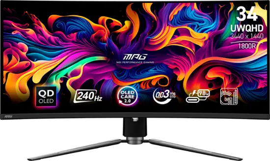 MSI MPG341CQPXQDOLED 34" Curved OLED QHD 240Hz 0.03ms Adaptive Sync Gaming Monitor with HDR400 (DisplayPort, HDMI, USB-C) Black MPG 341CQPX QD-OLED - Best Buy