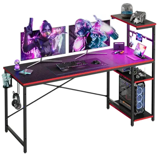 Bestier H-Shaped Gaming Desk 61" Wide Carbon Fiber Black USBBYCZUS-H101115C-BDCF - Best Buy